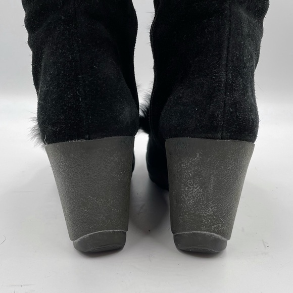 SOLD-Coach Karita Black Wedge Boots Suede Leather Rabbit Fur Knee Heels - Picture 6 of 11